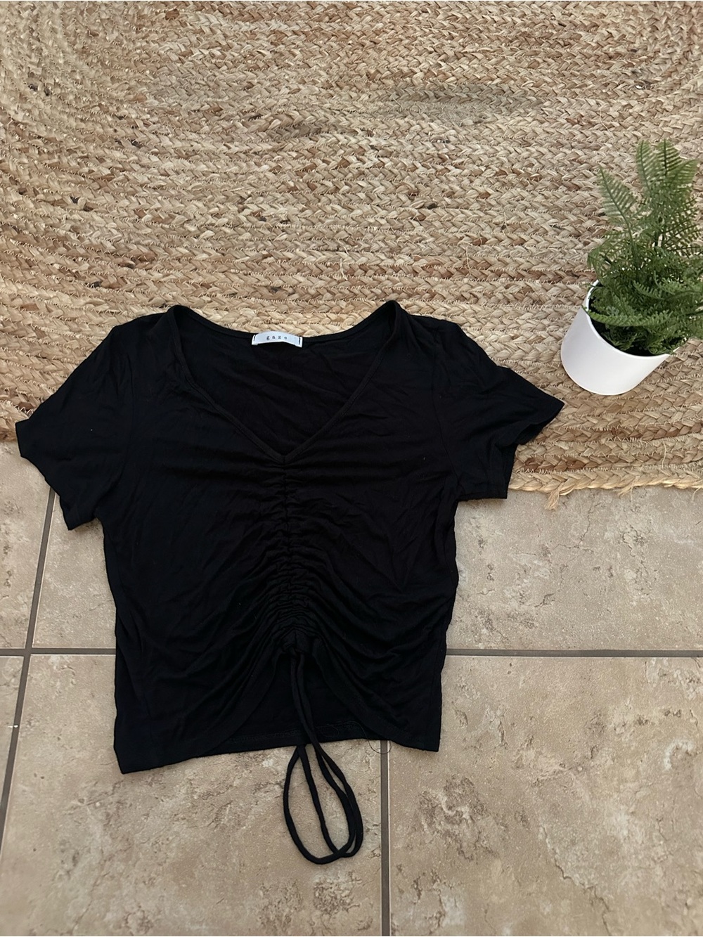 BLACK RUCHED TIE BOTTOM TOP
